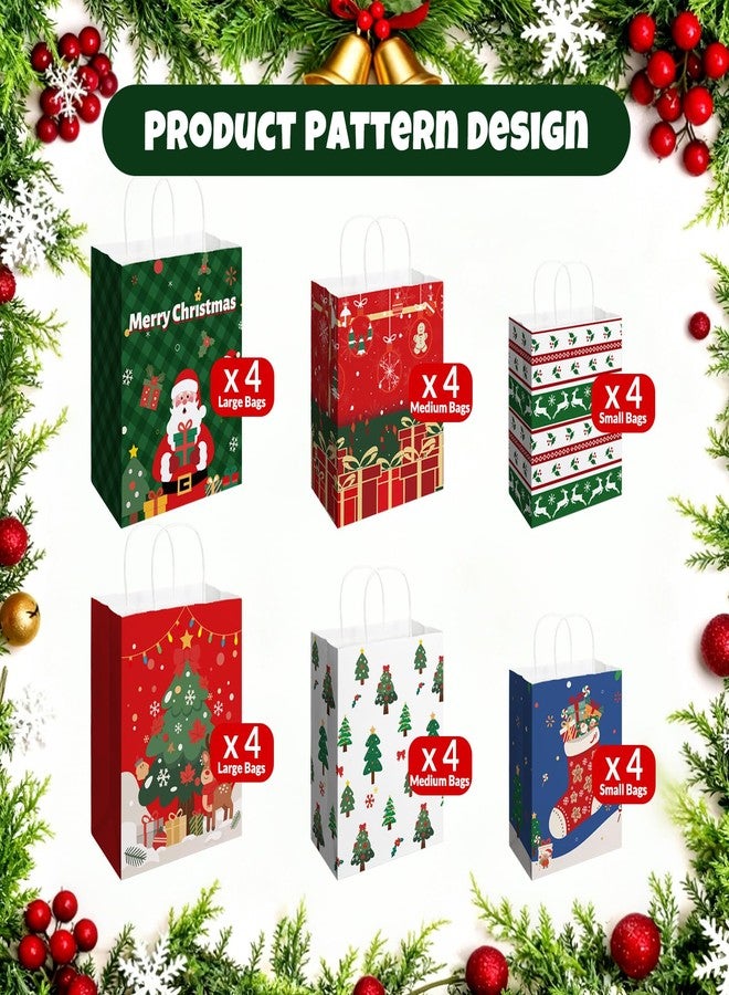 SUNEE Christmas Gift Bags Assorted Sizes and Designs, 24pcs Christmas Paper Gift Bag with Tissue paper, Assorted with Xmas Stockings, Santa Claus Designs for Xmas Gift bags, 8 Large, 8 Medium, 8 Small - Image 2